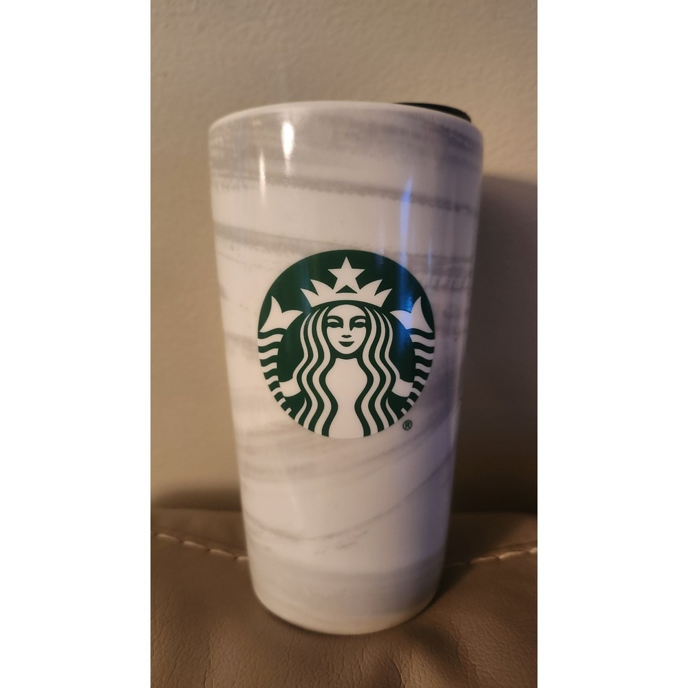 Starbucks Ceramic Tumbler Marble Grey/ Whit 12oz Double Wall 2020 Cup Mug Travel
